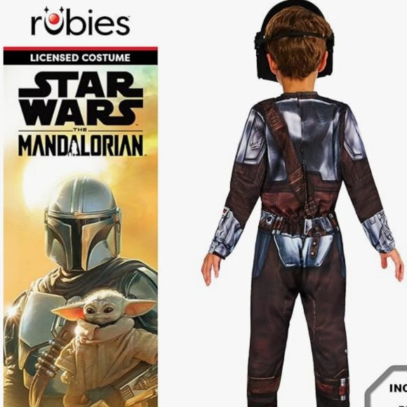 Rubies Star Wars Kid's Mandalorian Halloween Jumpsuit Costume Silver/Brown Multi - Picture 4 of 17